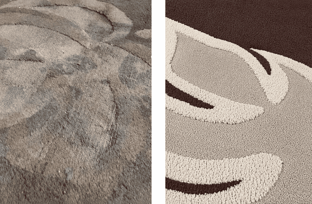 Antes y después limpieza de alfombra oriental